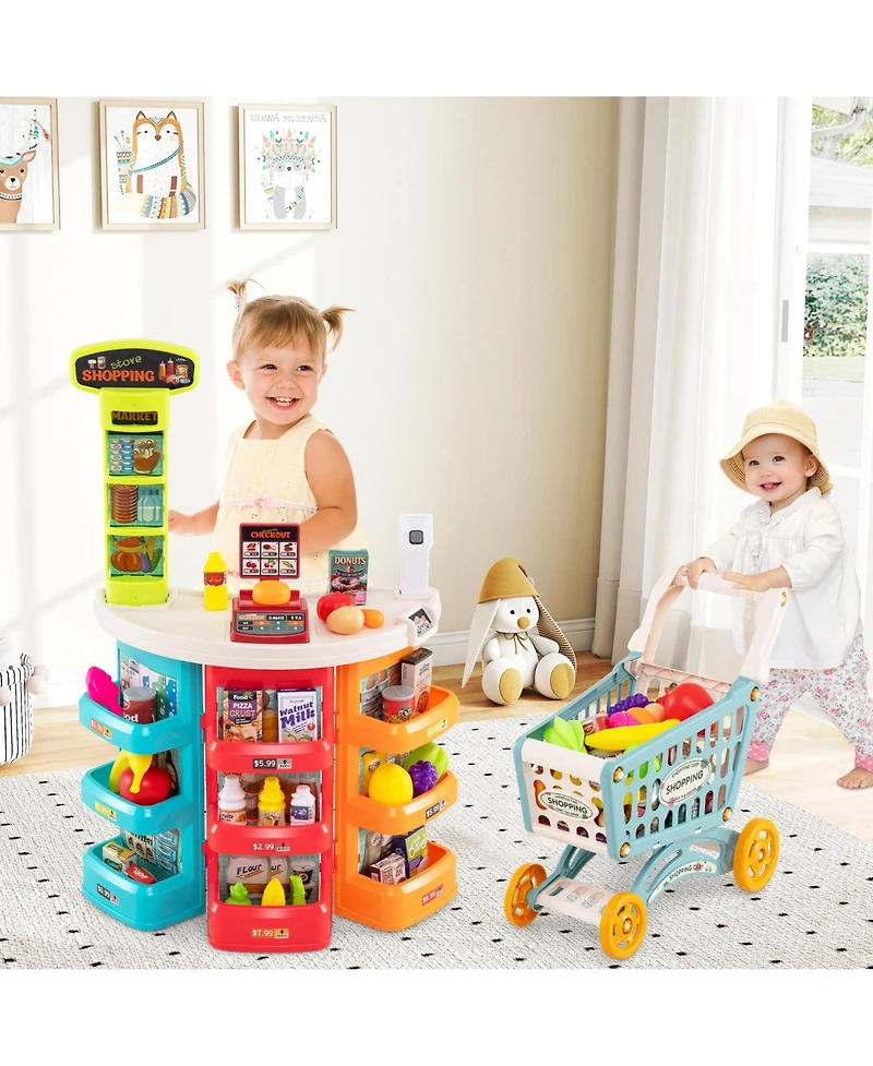 Mecale Kids Supermarket Playset with Shopping Cart and 76 Accessories, Age 3+