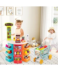 Mecale Kids Supermarket Playset with Shopping Cart and 76 Accessories, Age 3+