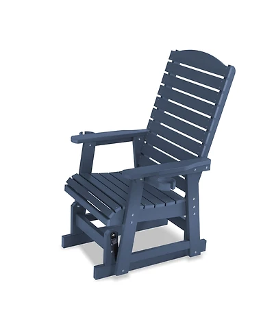 Mega Casa Poly Lumber Patio Glider for One Person, with Cup Holders, High Backrest and Deep Contoured Seat, Hips Material, All-Weather Resistant