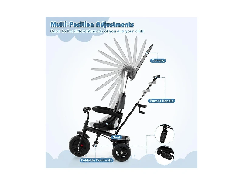 Slickblue Foldable 7-in-1 Baby Tricycle Stroller with Adjustable Canopy