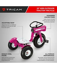 Tricam Outdoor Tractor Tricycle, 22" Steel Toddler Bike Kids Ride On Toy