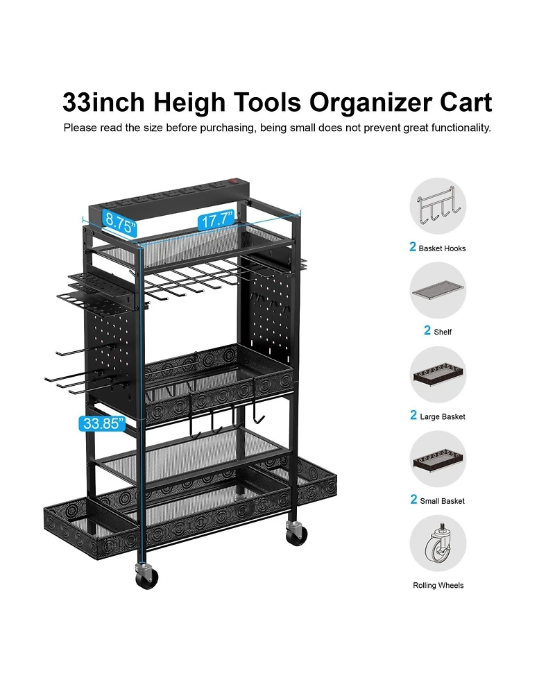 Xdovet Tools Organizer Cart With Charging Station Rolling Drill Storage Rack