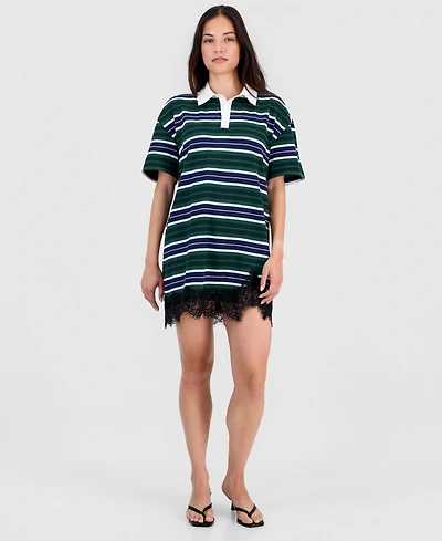 Bar Iii Women's Short-Sleeve Lace-Trim Rugby Dress, Macy's Exclusive