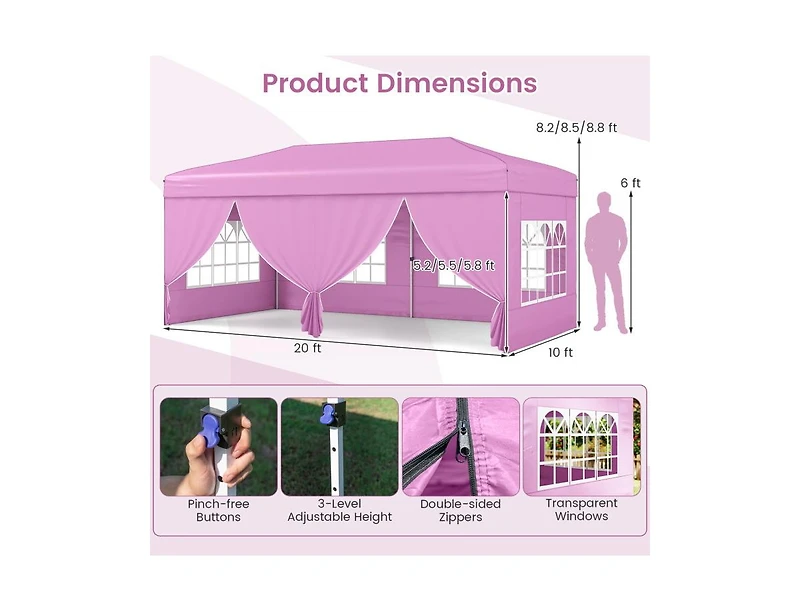 Boyel Living 10 X 20 Feet Pop up Canopy Tent Instant Setup with 6 Sidewalls