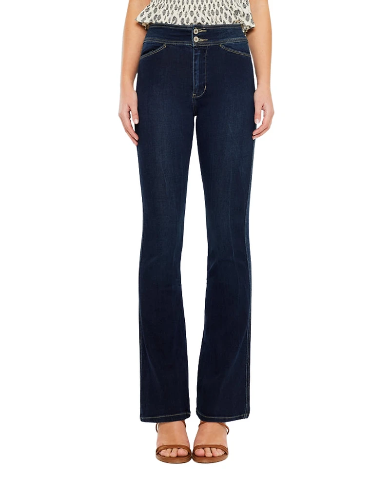 KanCan Women's Seren High Rise Exposed Button Bootcut Jeans