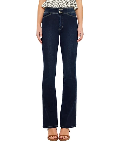 KanCan Women's Seren High Rise Exposed Button Bootcut Jeans
