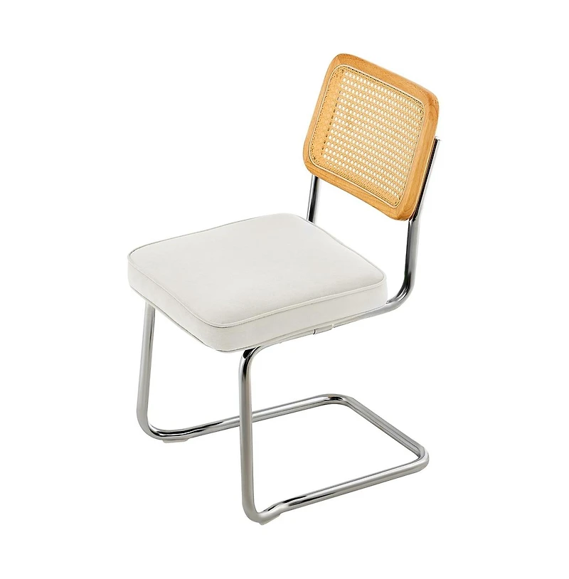 Sugift Mid Century Modern Rattan Dining Chairs Set of 2, Velvet Upholstered Seat with Woven Back