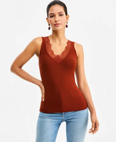 I.n.c. International Concepts Women's Lace-Trim V-Neck Sweater Tank, Macy's Exclusively