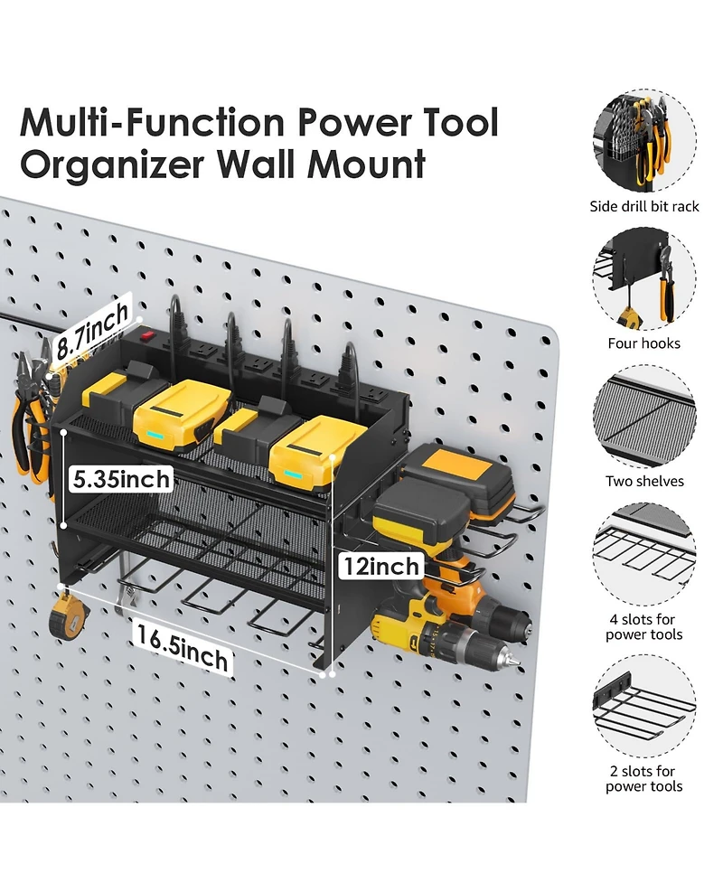 Xdovet Power Tool Organizer Wall Mount Charging Station Drill Holder Metal Rack Strip Cord