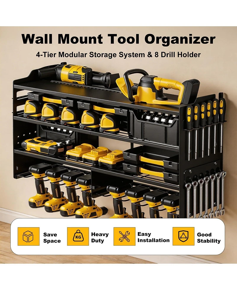 Xdovet Power Tool Organizer Wall Mount Drill Holder Metal Rack Garage Workshop Storage