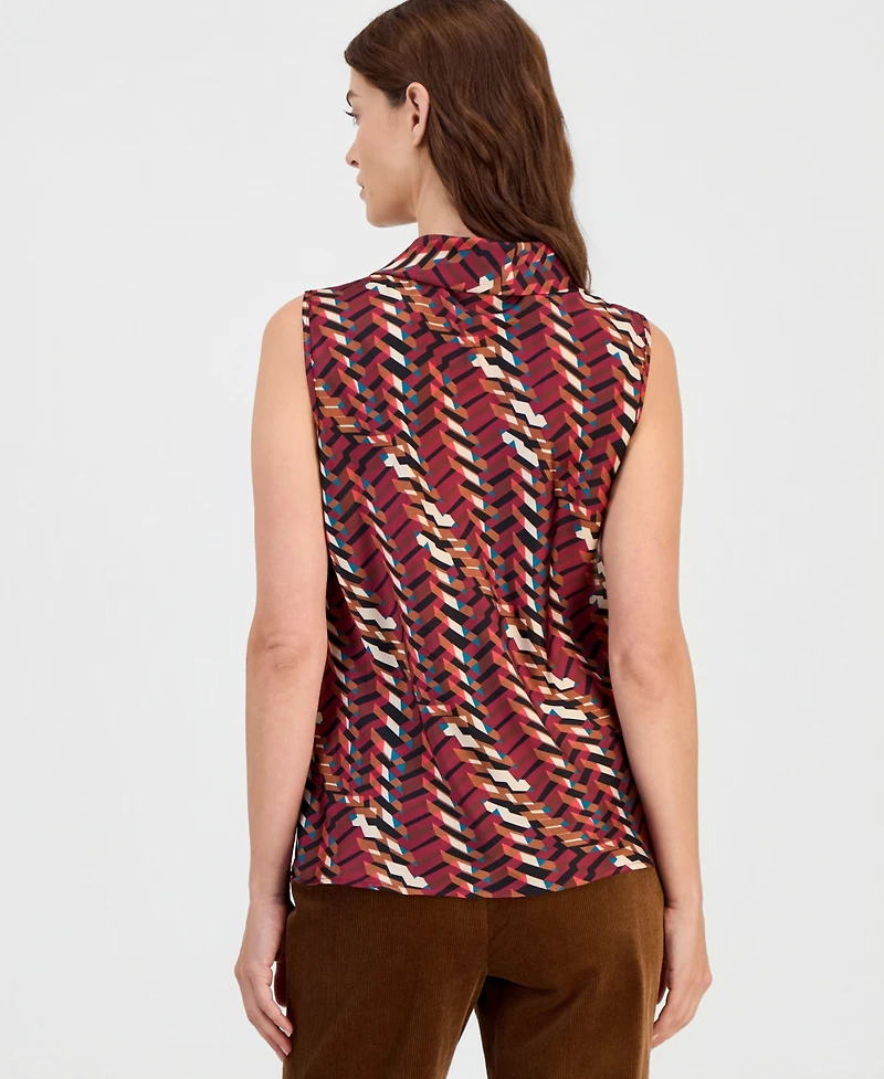Tahari Asl Petites Sailor Tie Sleeveless V-Neck Geometric Blouse