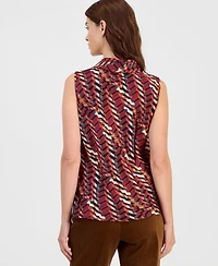 Tahari Asl Petites Sailor Tie Sleeveless V-Neck Geometric Blouse