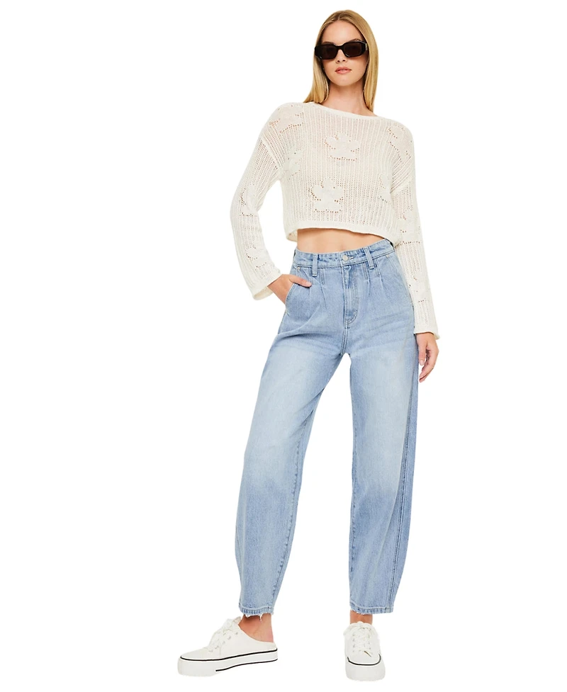 KanCan Women's Rea Ultra High Rise Tapered Wide-Leg Jeans