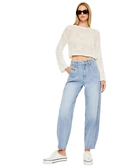 KanCan Women's Rea Ultra High Rise Tapered Wide-Leg Jeans