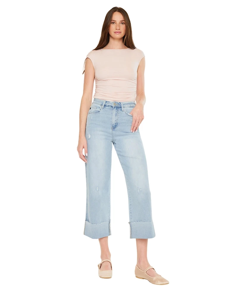 KanCan Women's Sully 90's Crop Wide-Leg Jeans