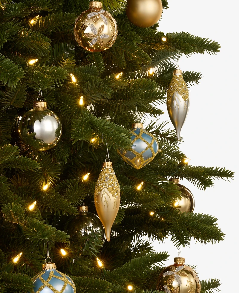 Holiday Lane Opulence Glass Gold-Tone, Silver-Tone & Blue Mixed Ornaments, Set of 12, Macy's Exclusive