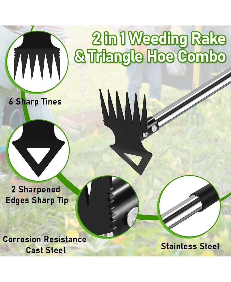 Xdovet Weed Puller Long Handle Manual Weeder Remover Rake Hoe Garden Tool