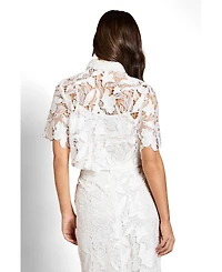 Coast Women's Lace Detail Short Sleeve Collared Shirt