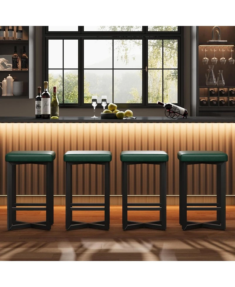 gaomon Set of 4, 24.6 Inch Counter Height Backless Barstools, Upholstered Pu Leather Seats with Metal X-Frame and Footrest, Modern Kitchen Stools
