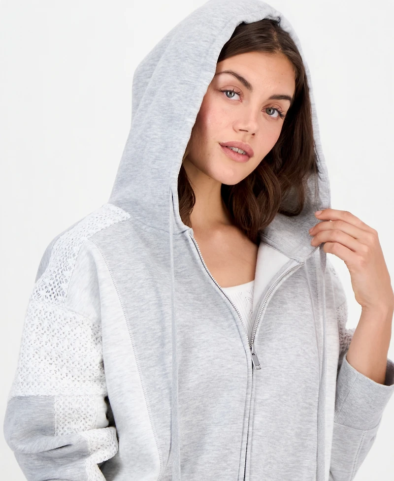 And Now This Petite Crochet-Trim Zip-Front Hoodie, Macy's Exclusive