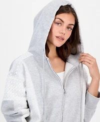 And Now This Petite Crochet-Trim Zip-Front Hoodie, Macy's Exclusive
