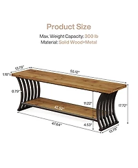 Slickblue 55" Wood Entryway Bench with Shoe Storage Shelf