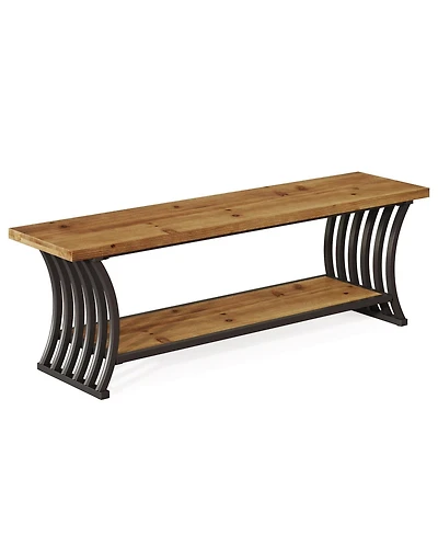 Slickblue 55" Wood Entryway Bench with Shoe Storage Shelf