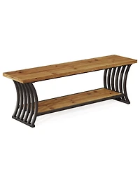 Slickblue 55" Wood Entryway Bench with Shoe Storage Shelf
