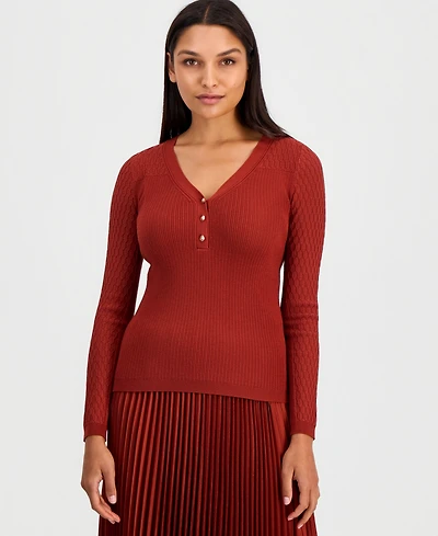 Elie Tahari Women's Yusra V-Neck Long-Sleeve Half-Button Sweater