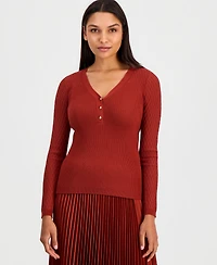 Elie Tahari Women's Yusra V-Neck Long-Sleeve Half-Button Sweater