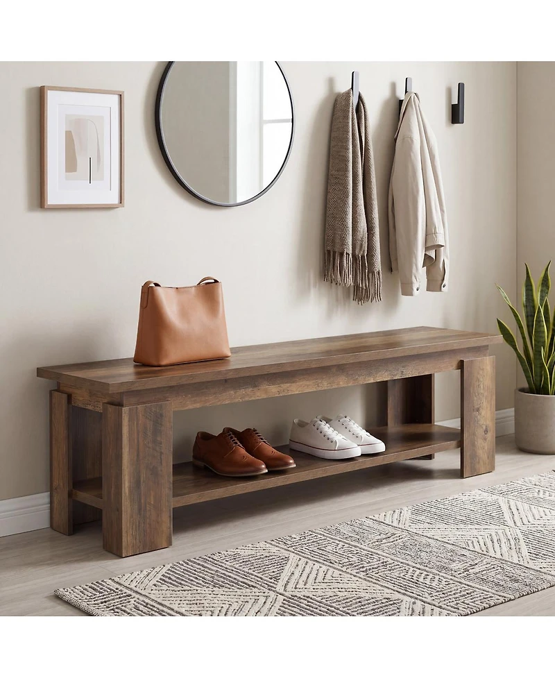 Tribesigns 63 Inch Entryway Bench With Storage Shelf, Farmhouse Wooden Shoe Bench For Hallway, Mudroom, Bedroom