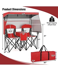 Sugift Double Beach Chair with Adjustable Canopy and 3 -Side Shading Curtains