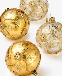 Holiday Lane Opulence Shatterproof Gold-Tone Decorated Ball Ornaments, Set of 4, Macy's Exclusive