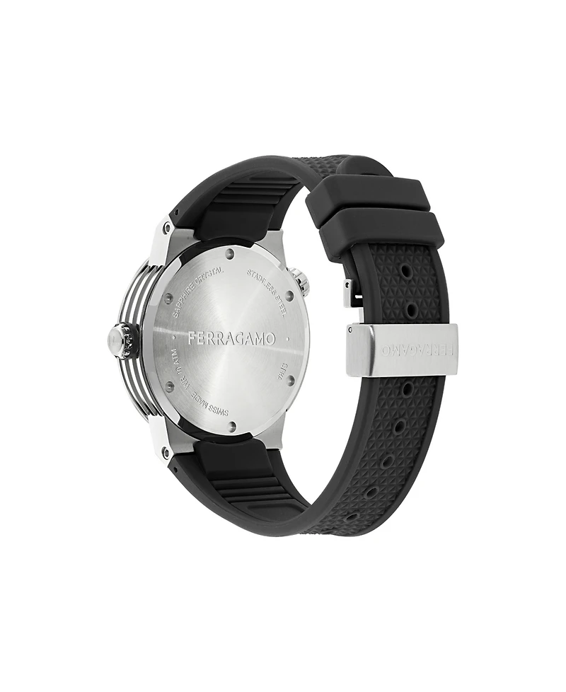 Ferragamo Men's F-80 Gmt Worldtime Black Stainless Steel Bracelet Watch 43mm