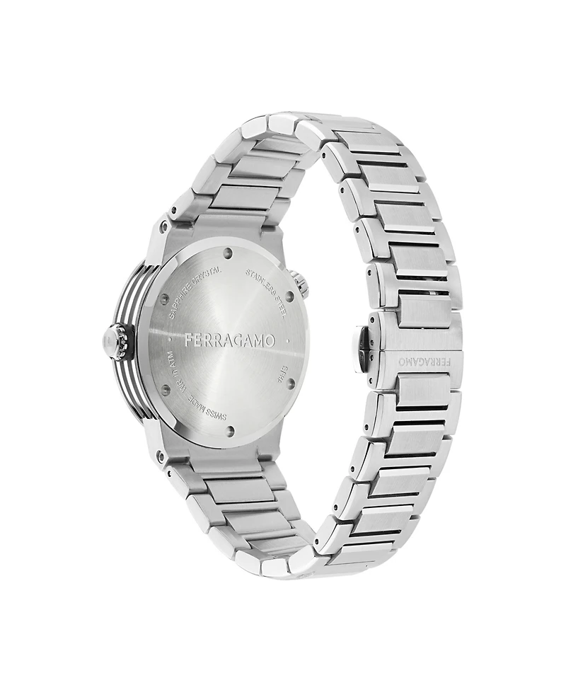 Ferragamo Men's F-80 Gmt Worldtime Silver Stainless Steel Bracelet Watch 43mm