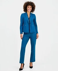 Kasper Womens Notched Collar Jacket Printed Knot Front Sleeveless Blouse Audrey Pull On Trousers