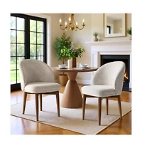 Maison Boucle Upholstered Barrel Dining Side Chairs with Walnut Wood Legs, Set of 2