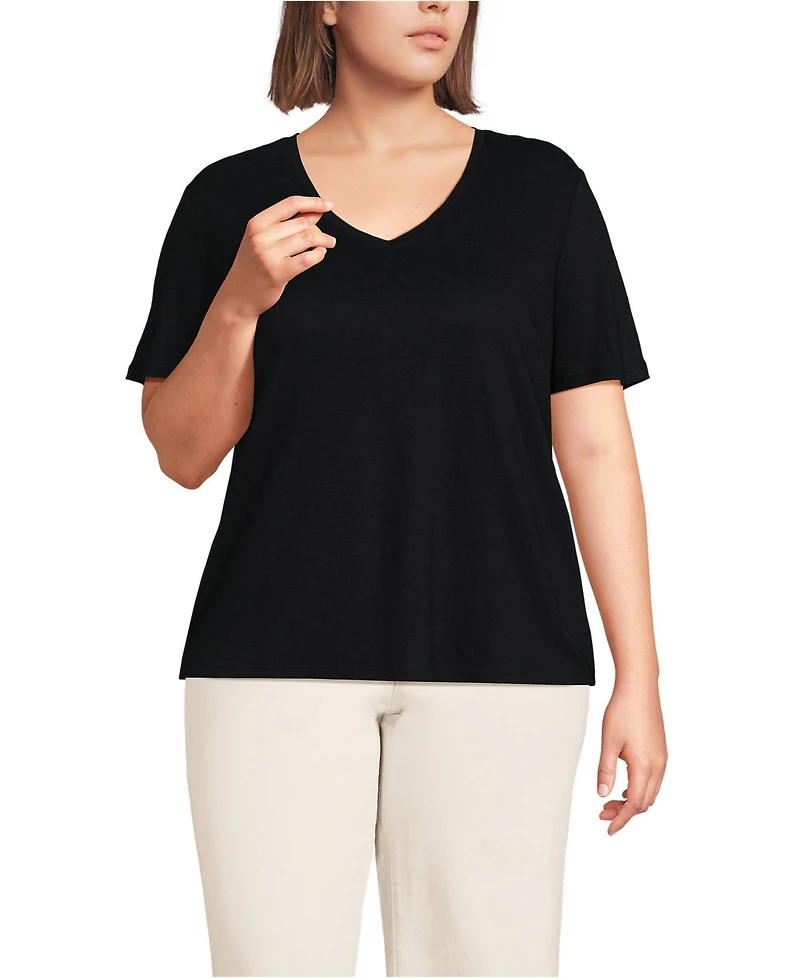 Lands' End Plus Short Sleeve Linen Blend V-Neck Tee