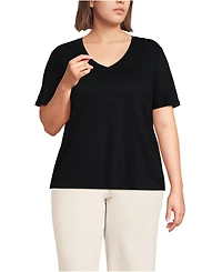 Lands' End Plus Short Sleeve Linen Blend V-Neck Tee