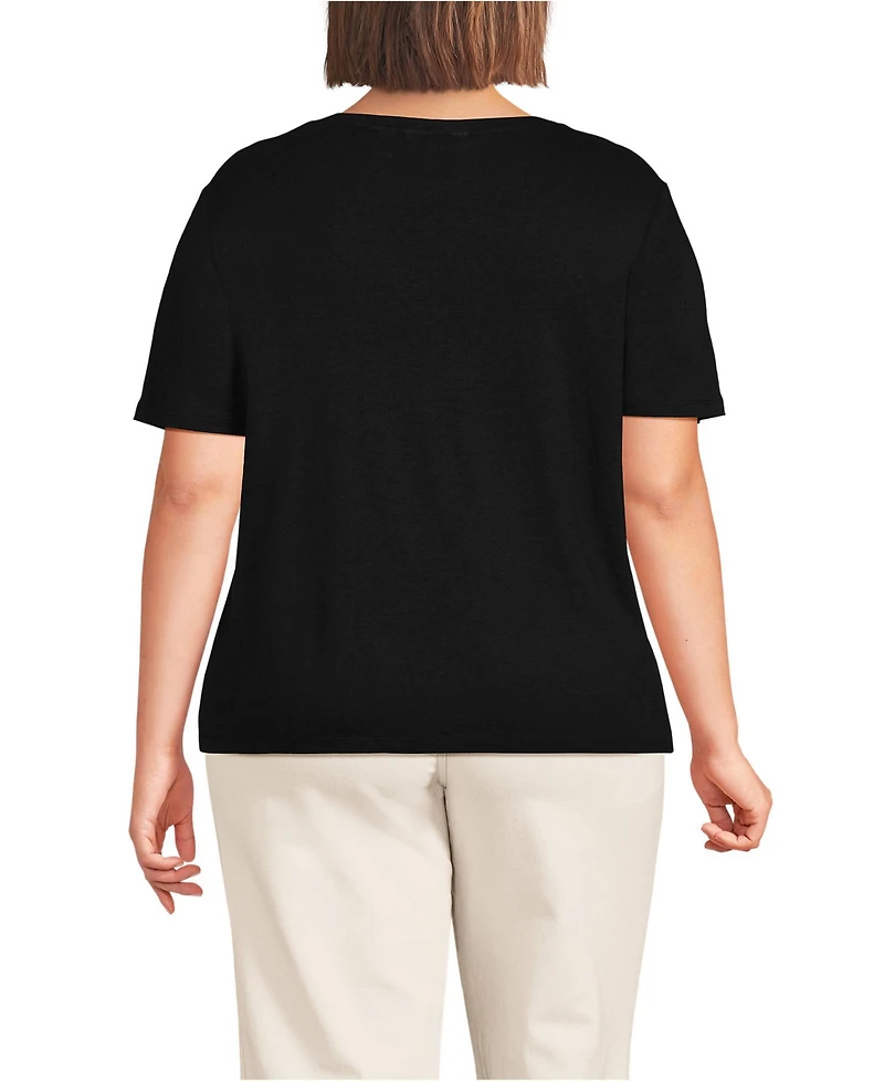 Lands' End Plus Short Sleeve Linen Blend V-Neck Tee