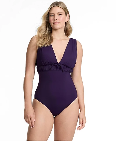 Lands' End Women's Wide Strap Plunge Shirred One Piece