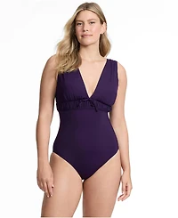 Lands' End Women's Wide Strap Plunge Shirred One Piece