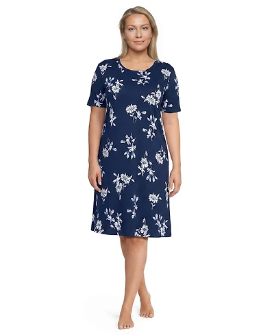 Lands' End Plus Cotton Interlock Short Sleeve Knee Length Gown