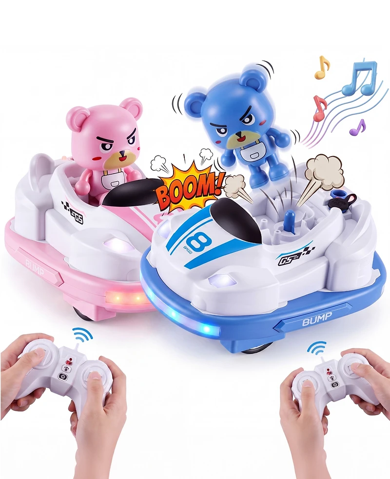Sugift Rc Bumper Cars Toys 2 Pack Kids Led Battle Set with Pop Up Figures