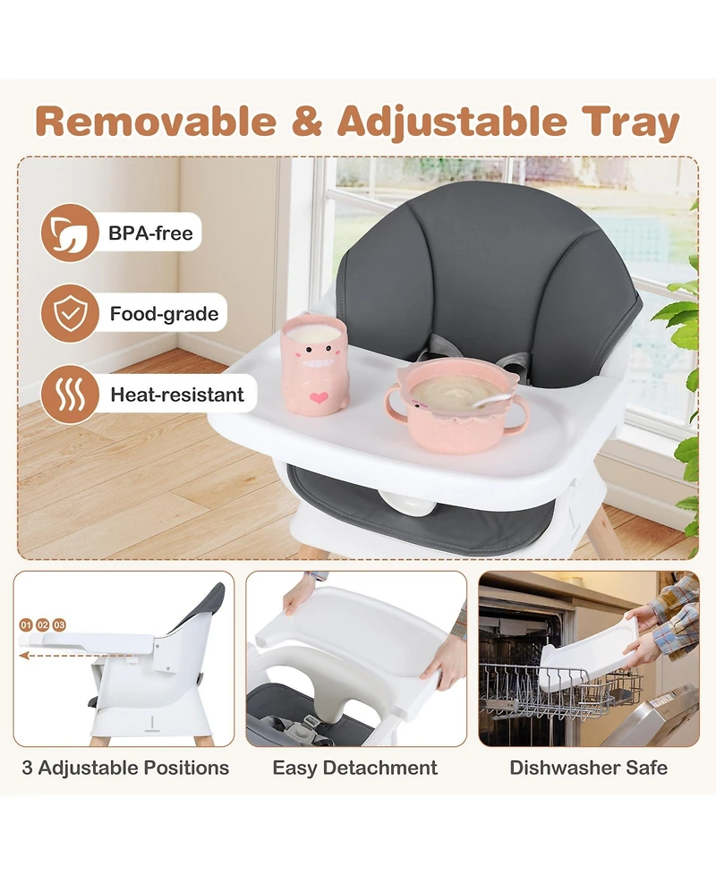 Costway Toddler Solid Wood Feeding Chair Convertible High Chair