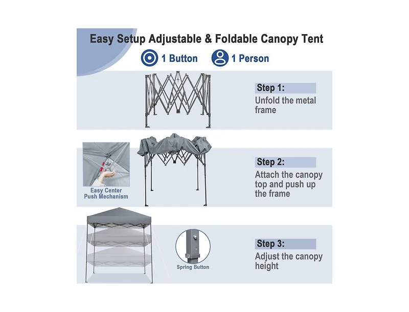 Boyel Living 6.6 x 6.6 Feet Outdoor Pop-up Canopy Tent with Upf 50+ Sun Protection