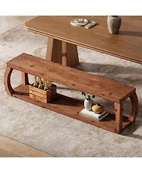 Tribesigns 2-Tier Solid Wood Dining Bench,59"Long Farmhouse Entryway Bench with Open Shelves,Rustic Storage Wooden Seating