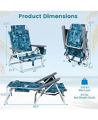 Sugift Set of 2 Portable Folding Beach Backpack Chairs with 5-Position Reclining Backrest