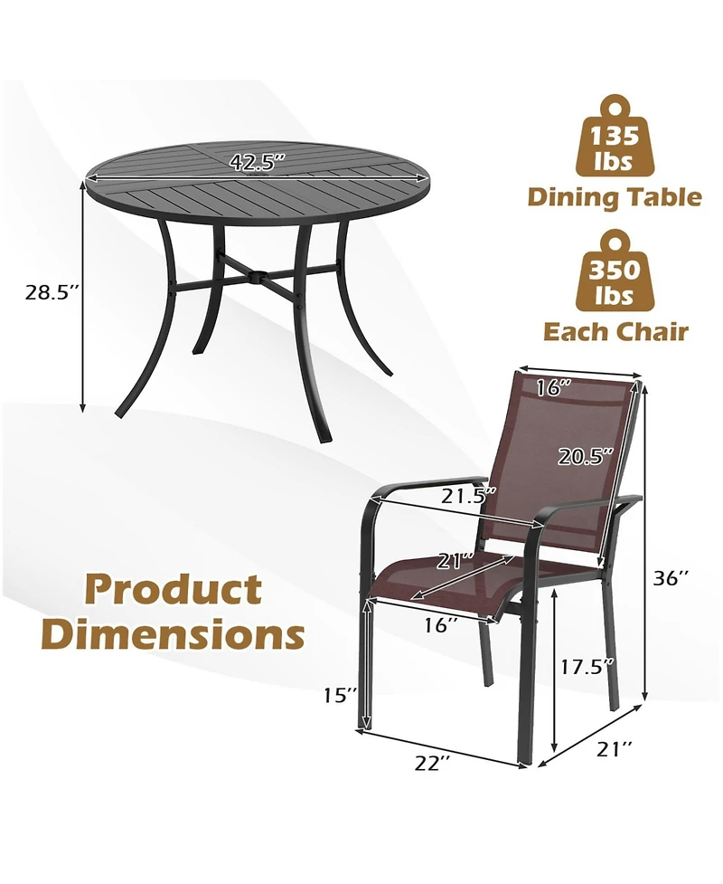 Sugift 5 Piece Patio Dining Set with 42.5 in Round Metal Table and Four Stackable Chairs