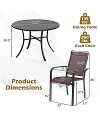 Sugift 5 Piece Patio Dining Set with 42.5 in Round Metal Table and Four Stackable Chairs